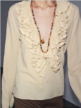 NEW Zara Cotton Boho Ruffle Top - Size Small